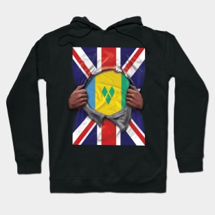 St Vincent And The Grenadines Flag Great Britain Flag Ripped - Gift for Saint Vincentian From St Vincent And The Grenadines Hoodie